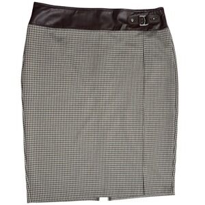 Ralph Lauren Skirt 14 NWT Houndstooth Pencil Skirt Faux Brown Leather‎ Stretch